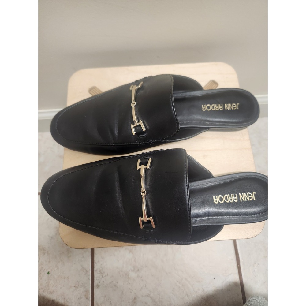 Jenn Ardor Womens Black Faux Leather Pointed Toe Slip On Mules Slides Size 8M